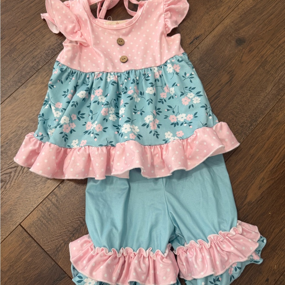 Floral Pink and Blue Kids Matching Set
